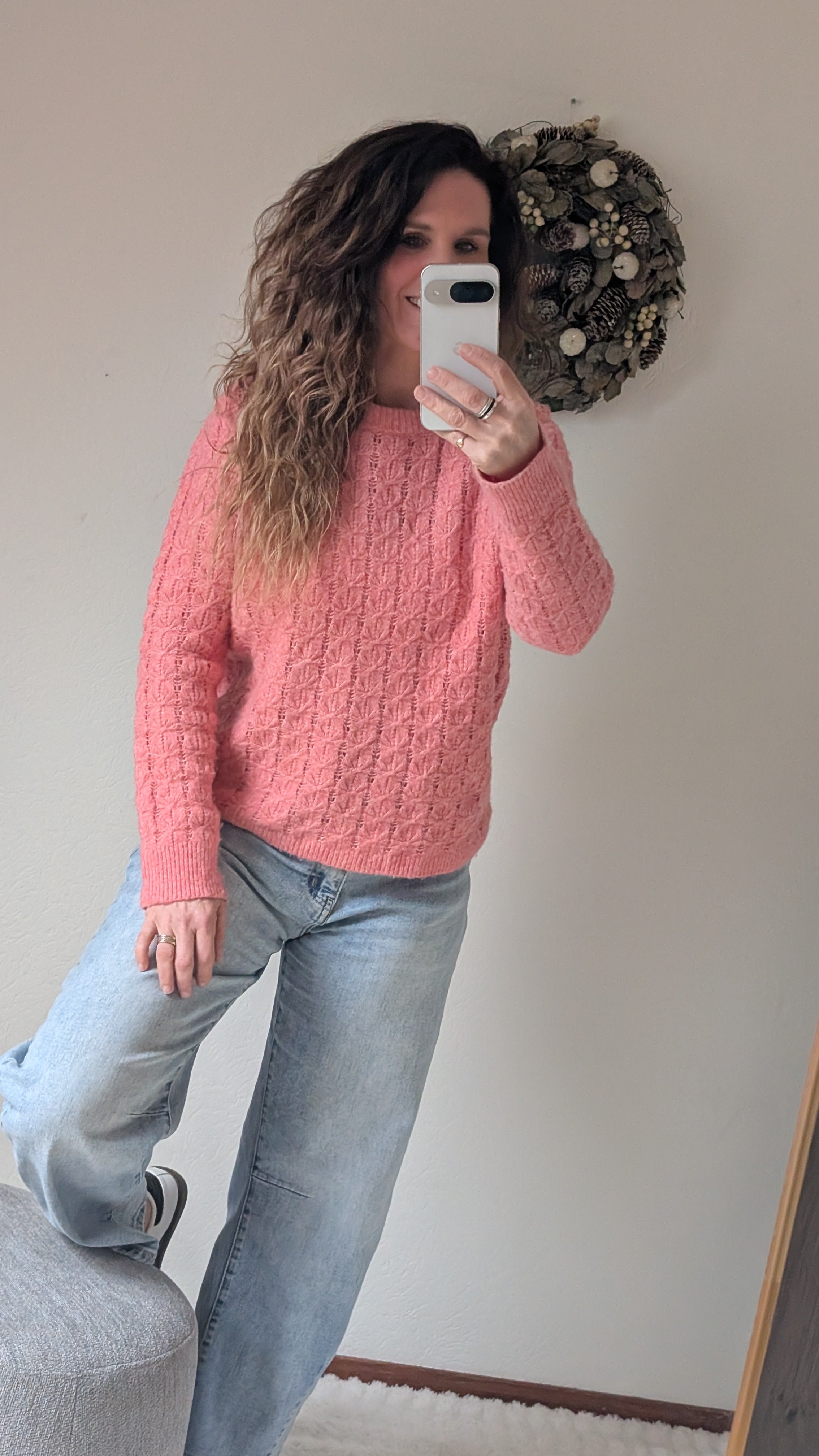 Tiny roze dames trui met openwerk