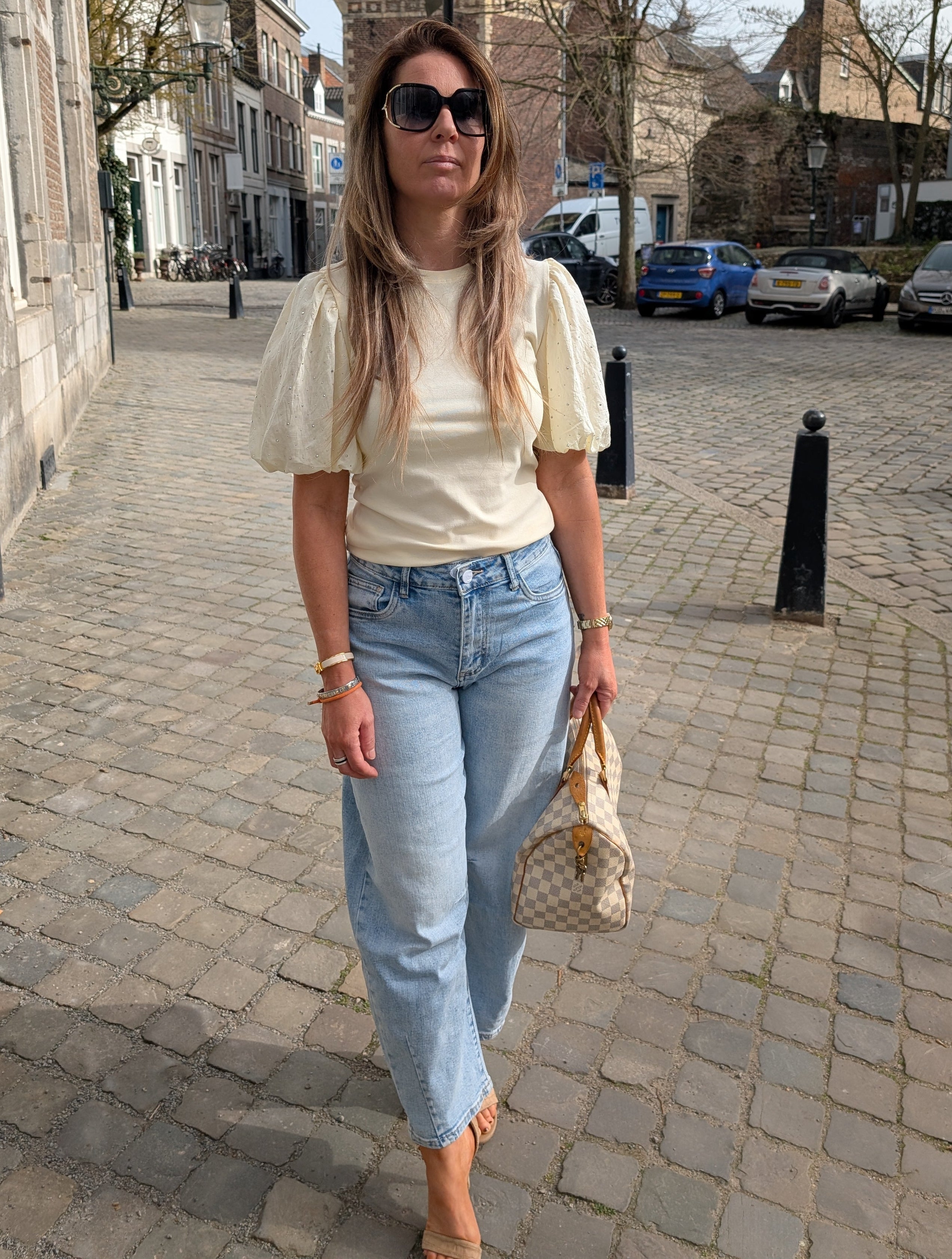 Zachtgeel Romantische Top Met Pofmouwen