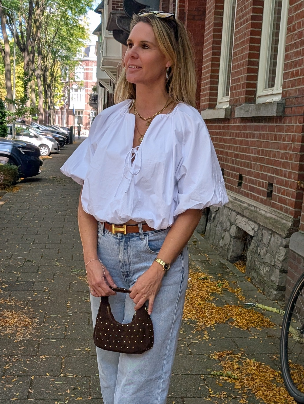 Witte ballon Crob - Top -  Blouse met pofmouwen en strikdetail