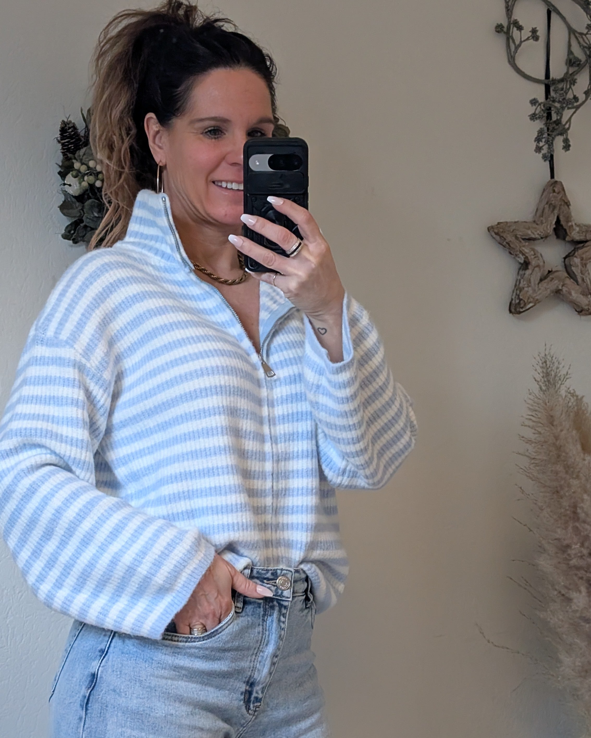 Blauw Wit Gestreept Dames Vest