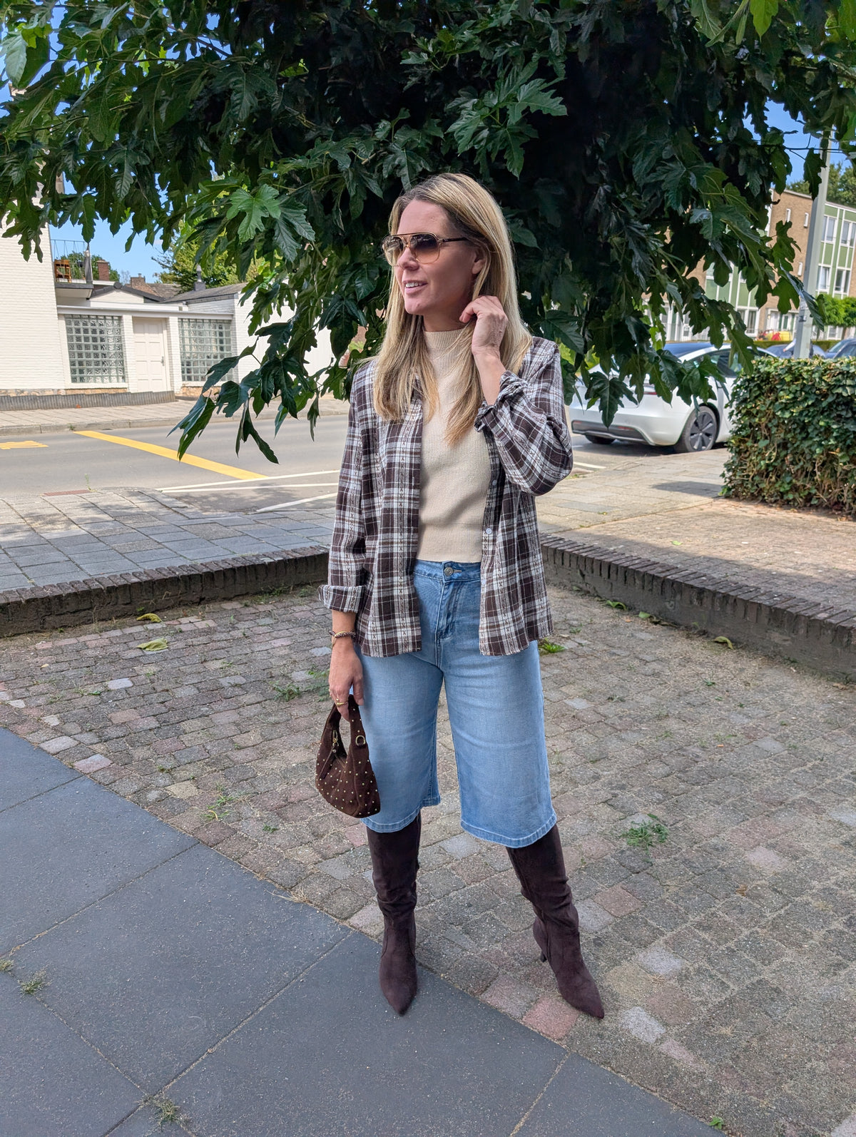 Bruin geblokte overhemd blouse