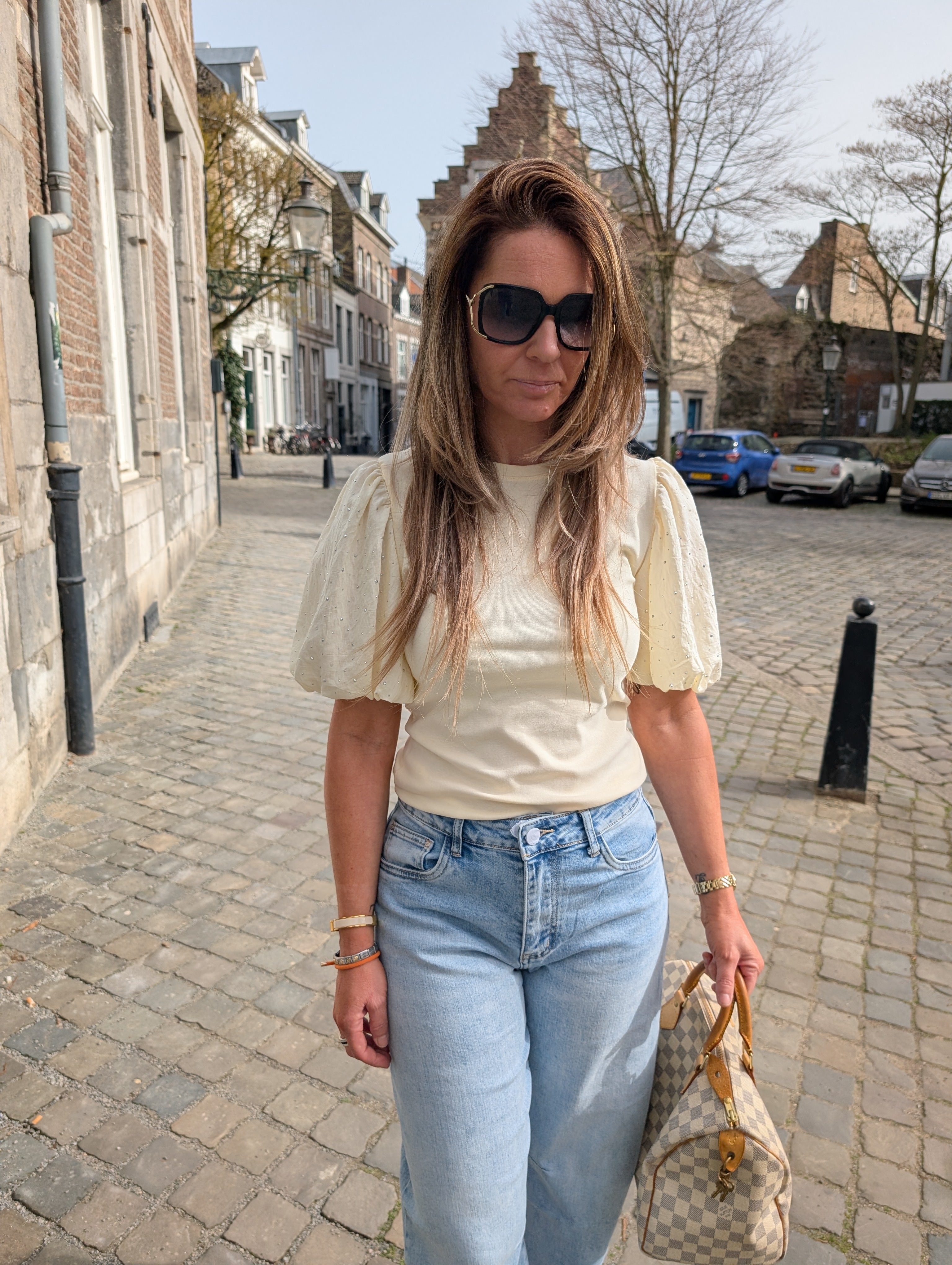 Zachtgeel Romantische Top Met Pofmouwen