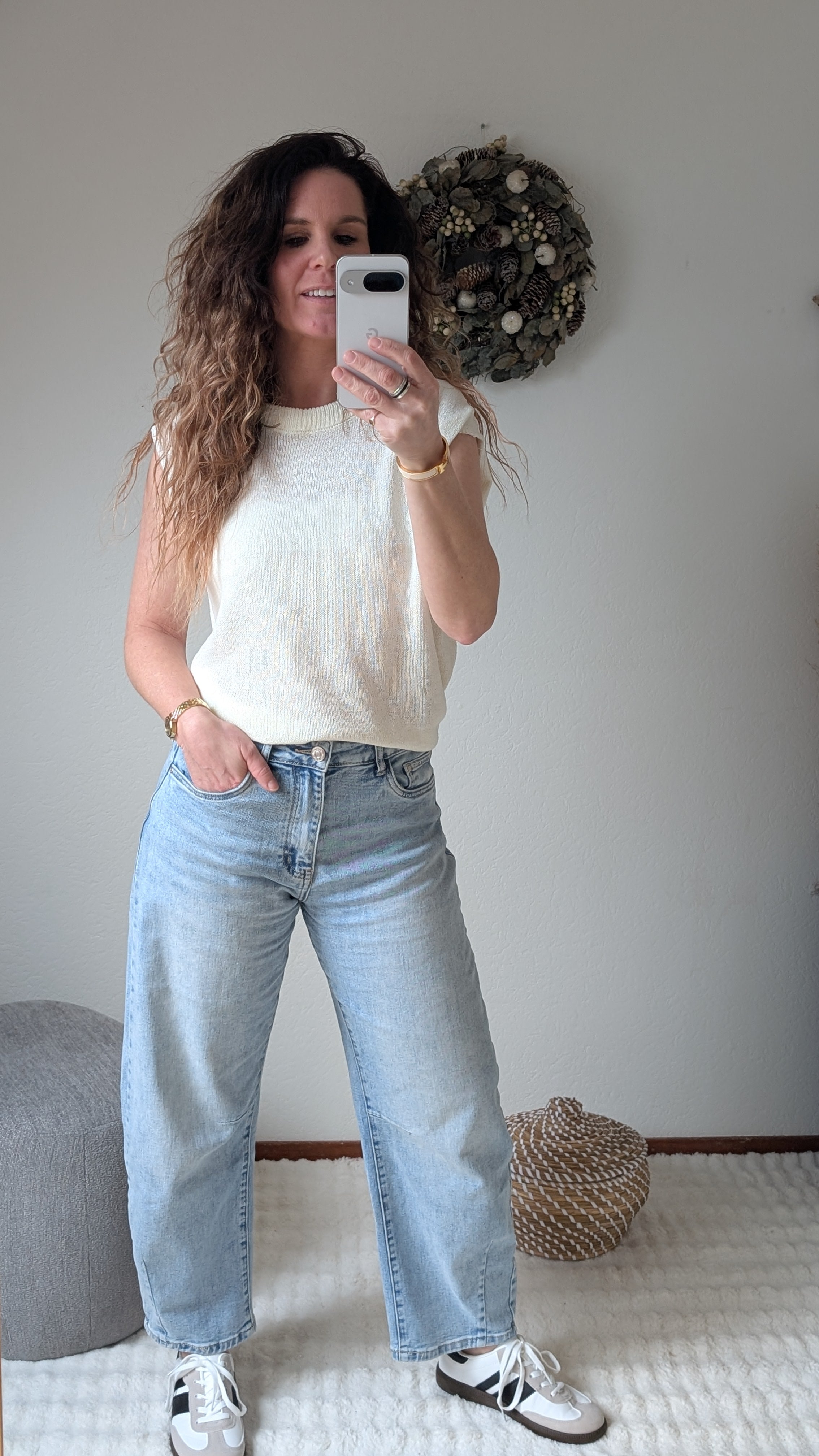 Elisa creme mouwloze knit top