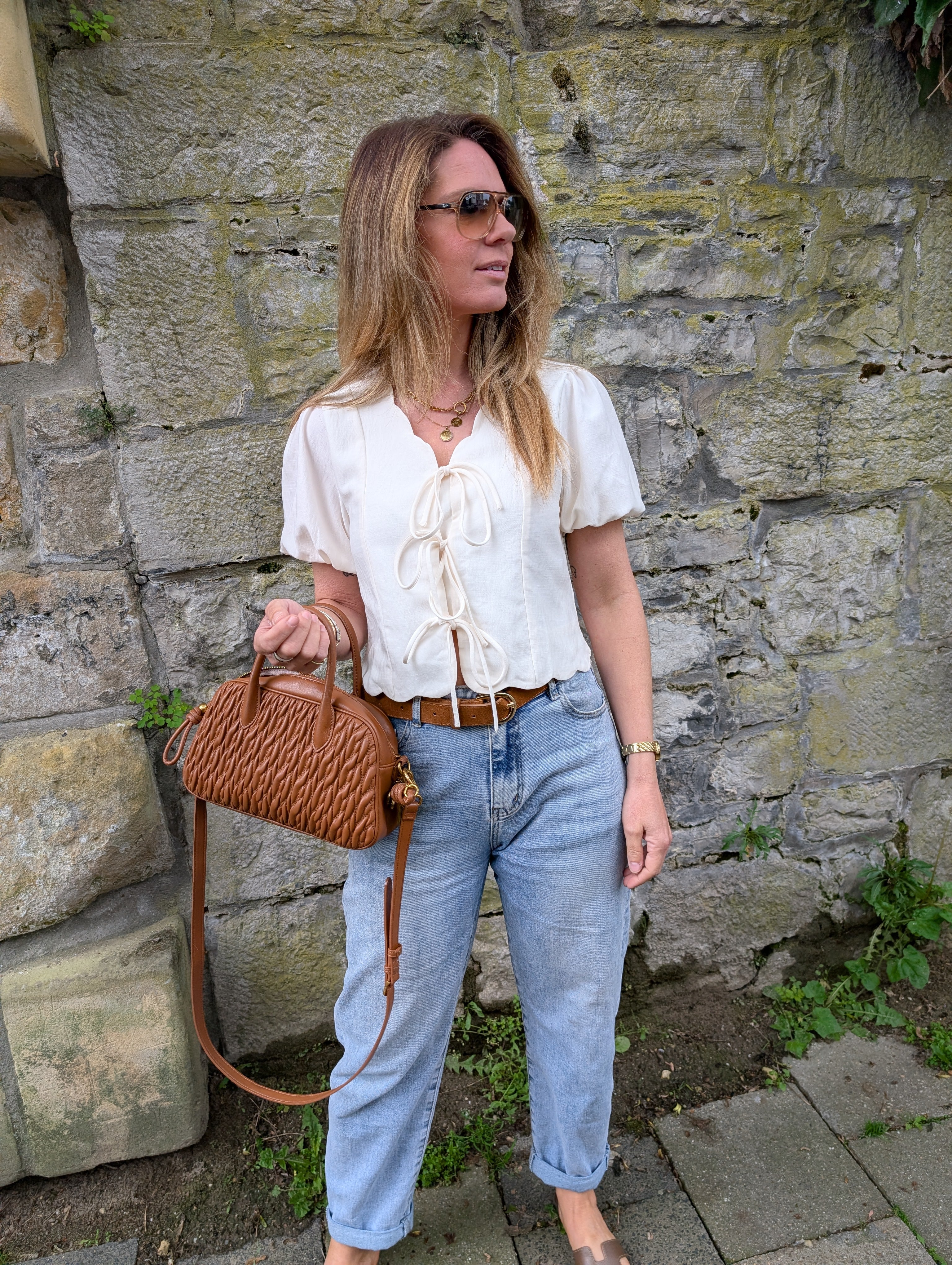 Tie-Front Scalloped Crop Top - Cream