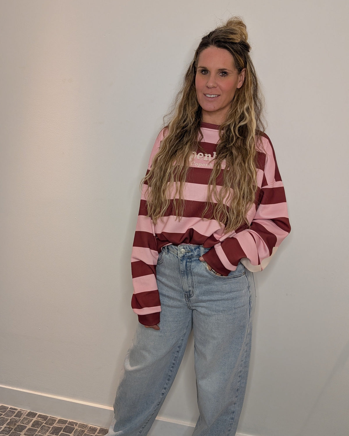 Oversized Gestreepte Sweater 'Copenhagen' – Roze & Bordeaux