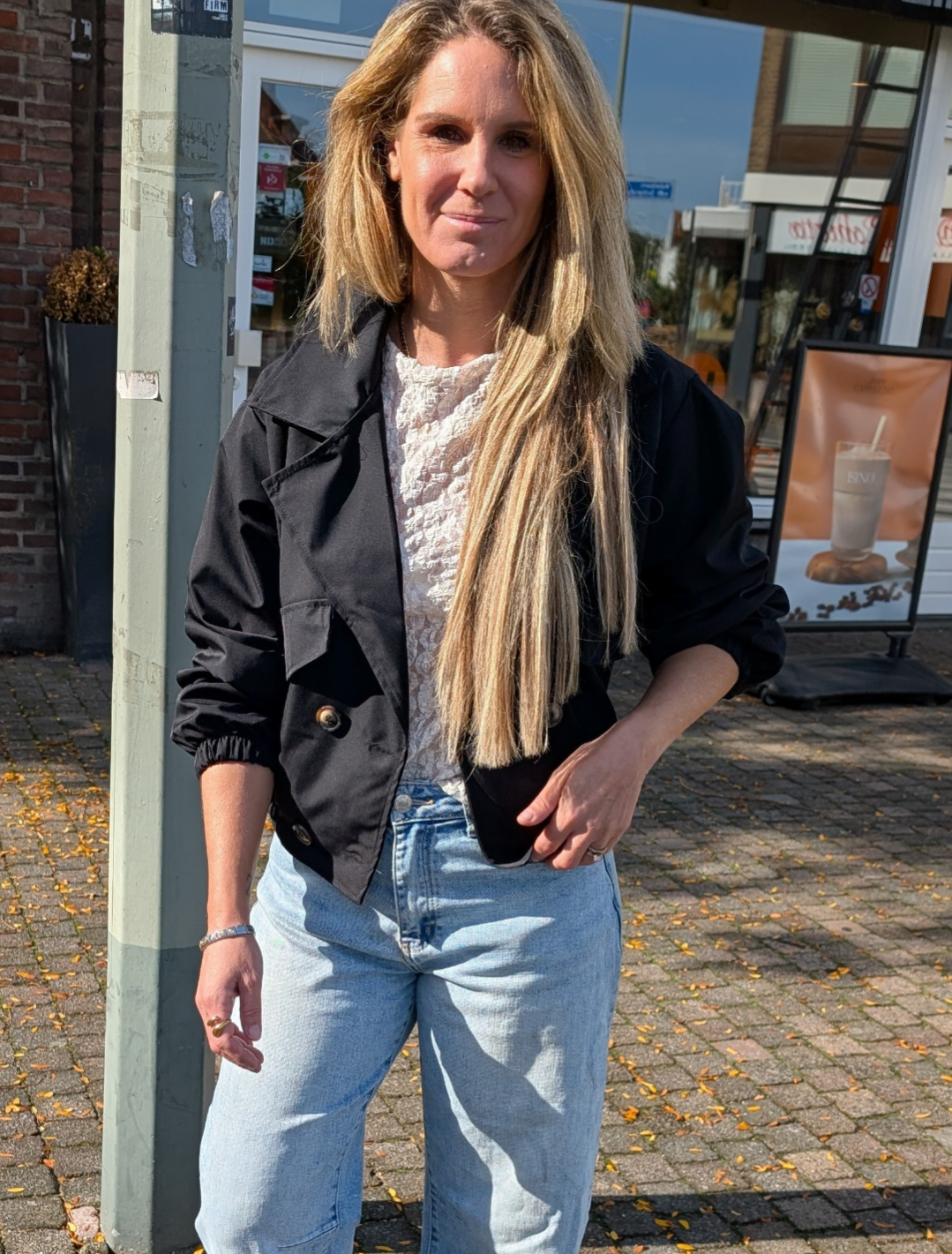 Cropped Trench Blazer Jasje – Zwart