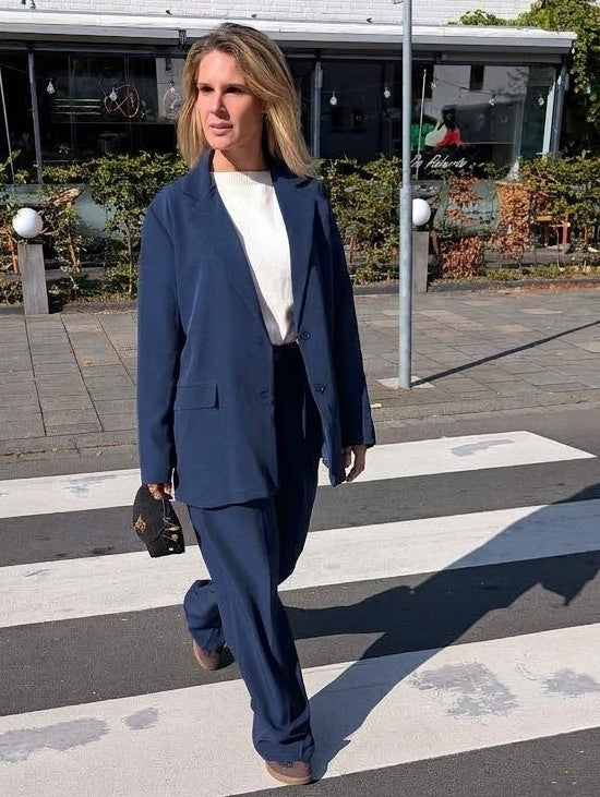 Trendy Oversized Blazer-Dark Blue