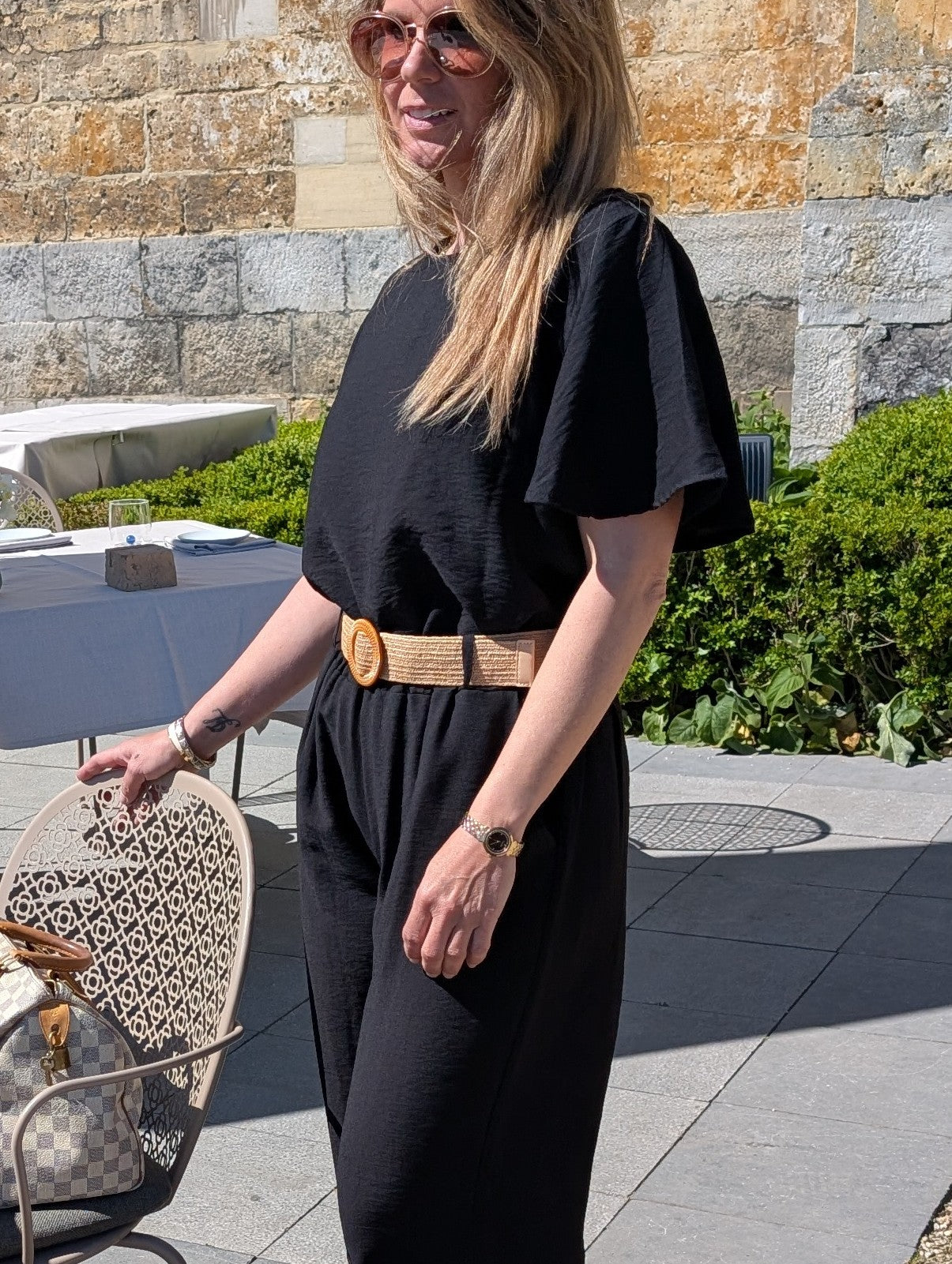Zwarte Blouse Top - Satijn-look - Korte Mou