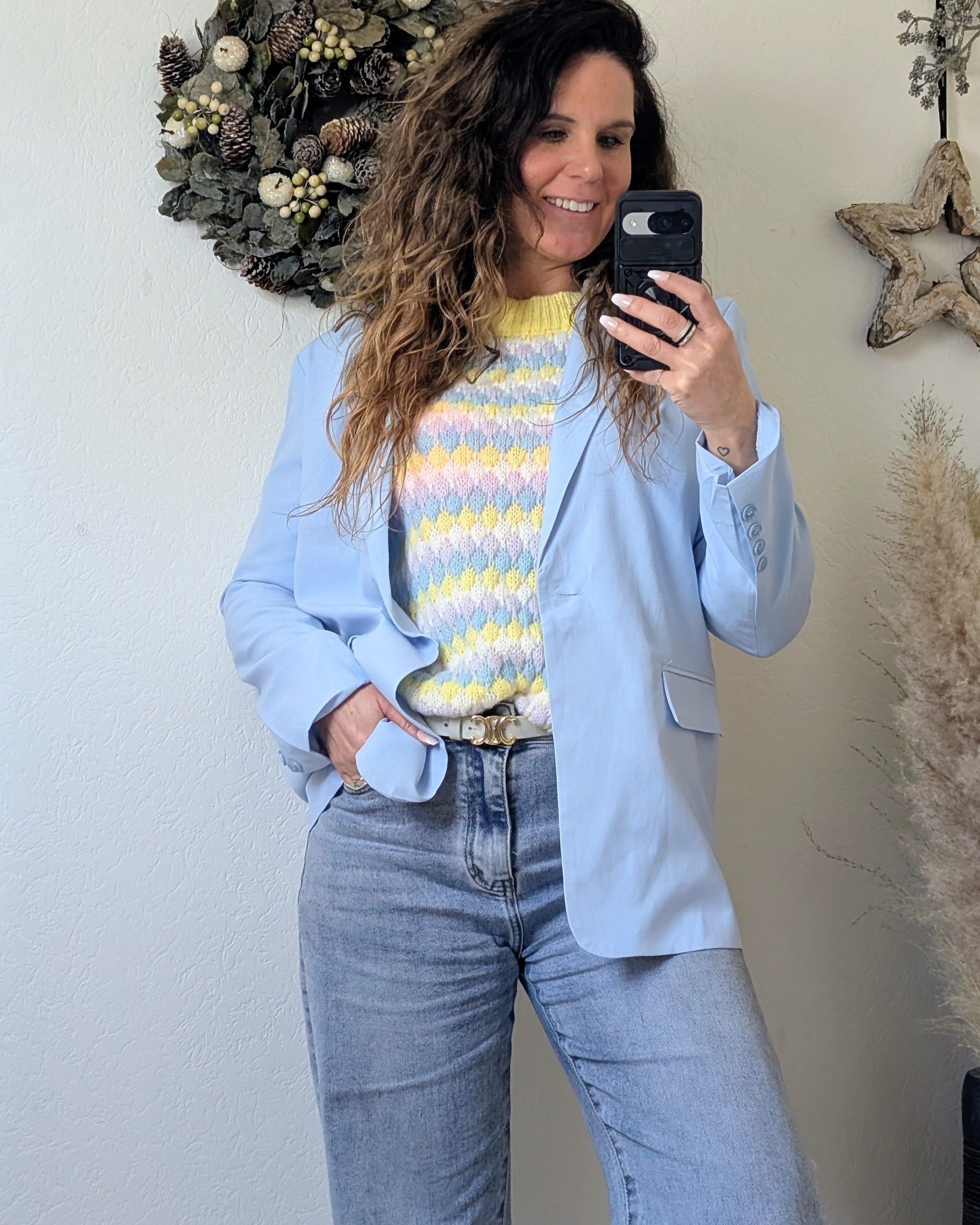 Pastel  Blauw Checkered Crochet Knit  "The Dreamy Sweater"