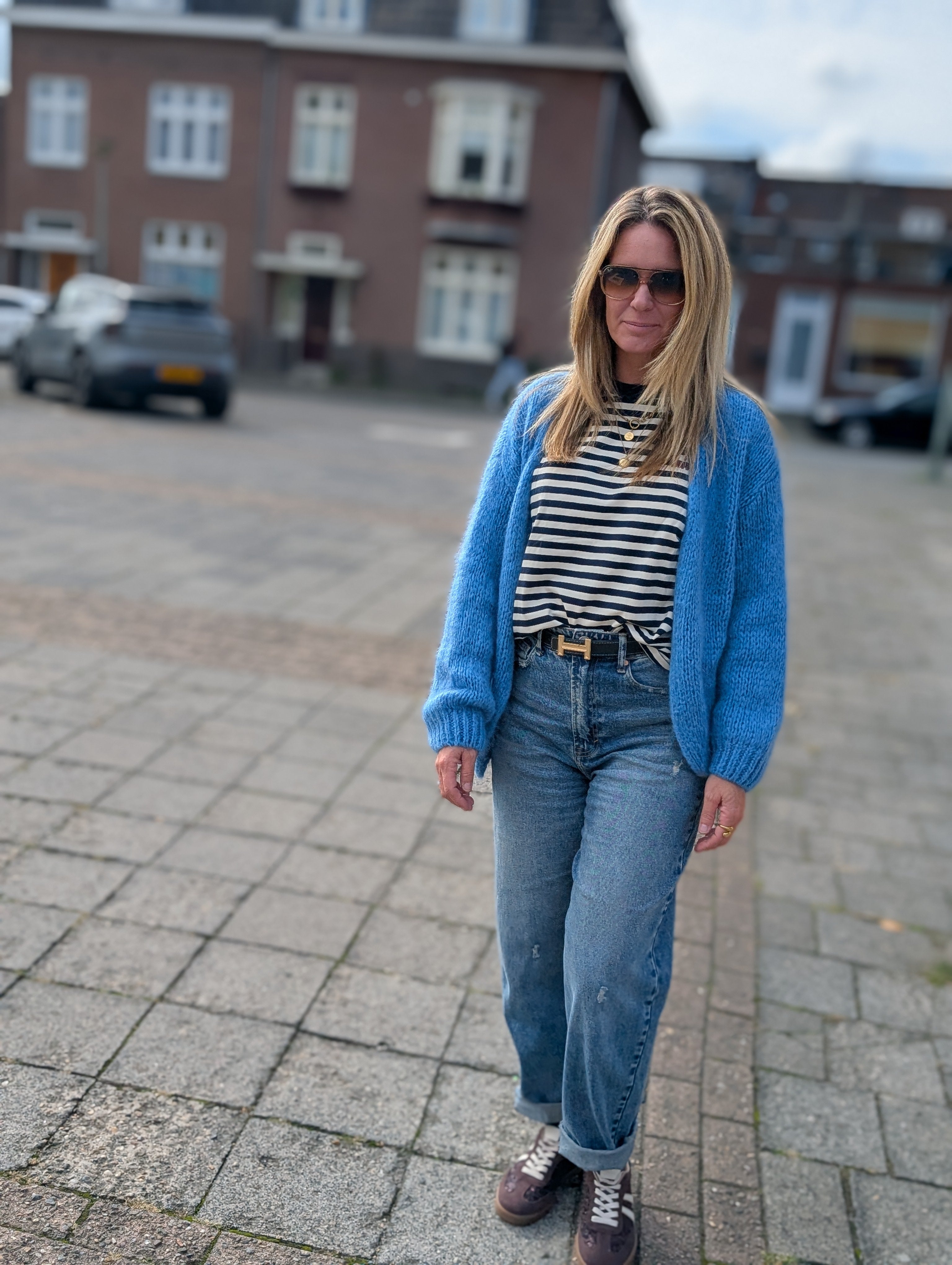 Oversized Gestreepte Longsleeve met 'New York City' Rugprint