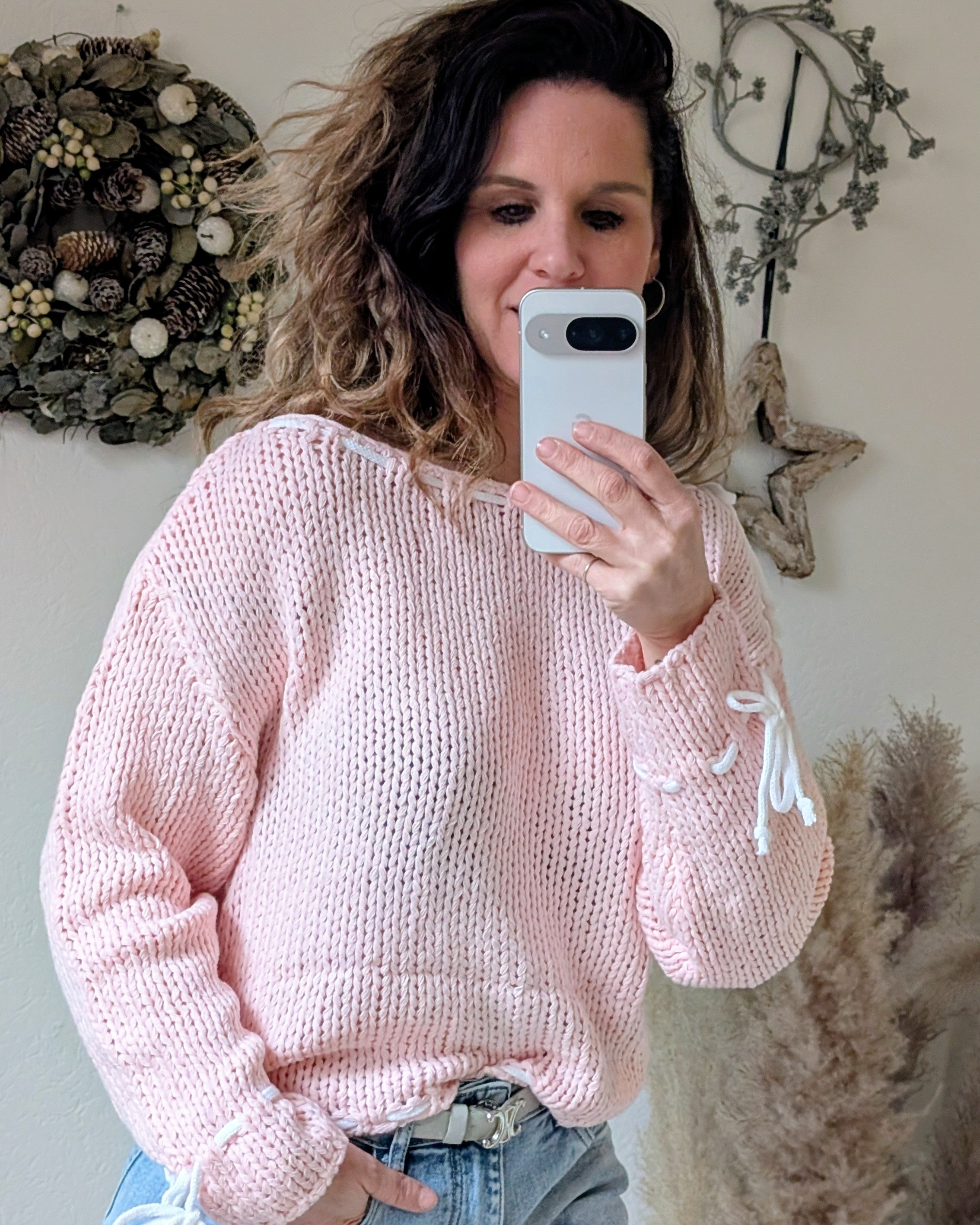 Licht Roze Gebreide Dames Trui