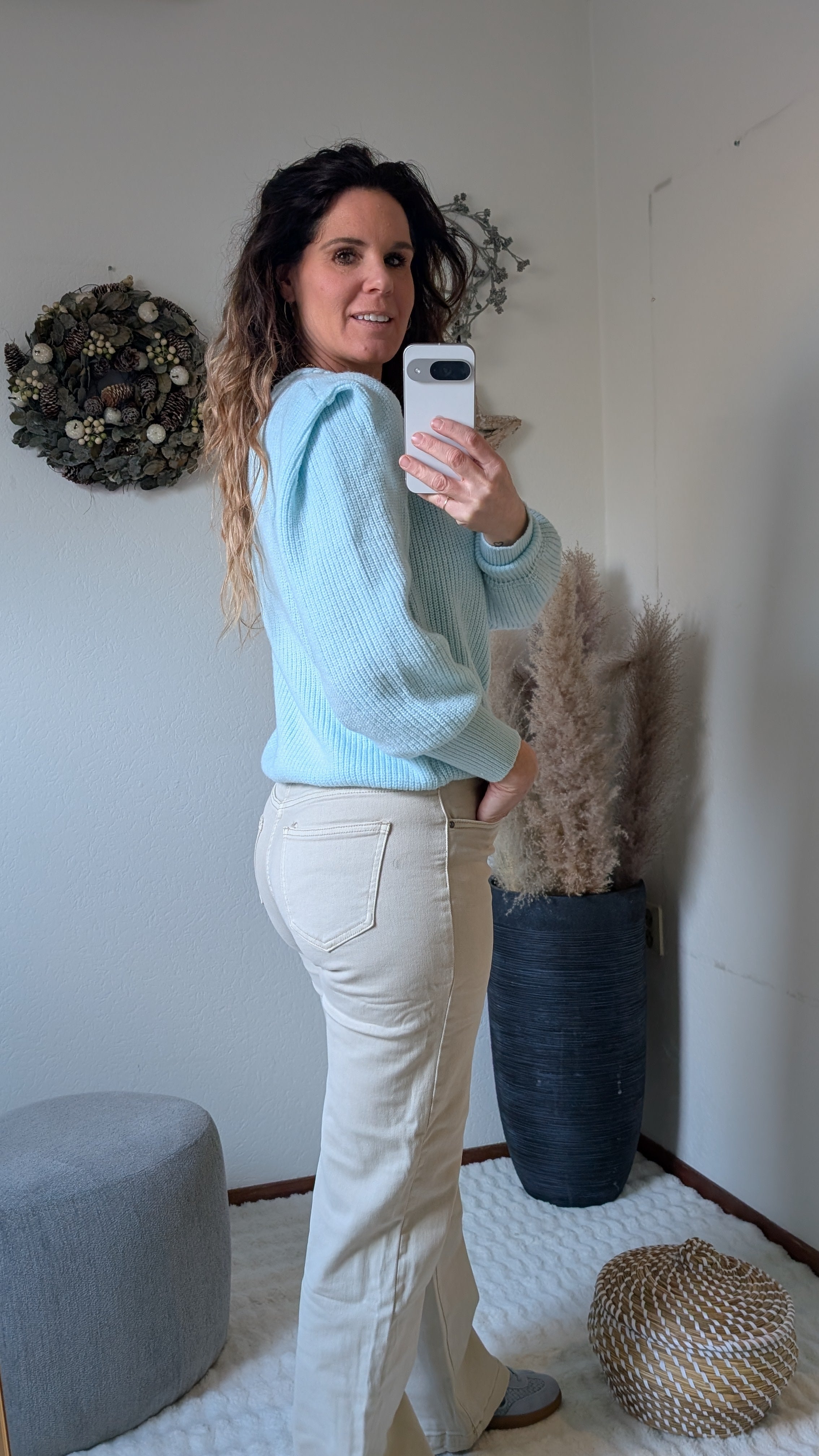 Beige High Waist Jeans Rechte Pijp