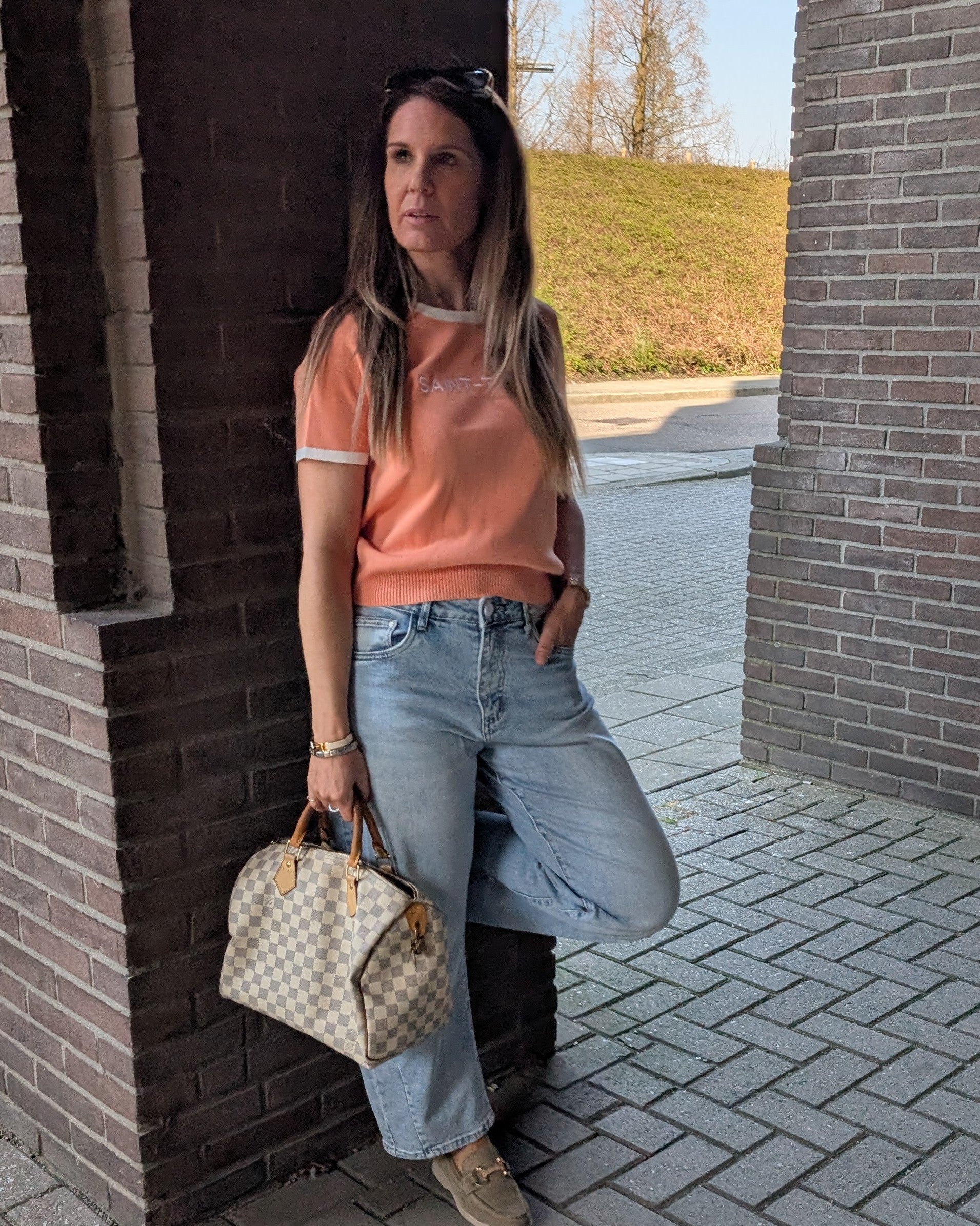 Gebreide top met tekst Saint - Tropez