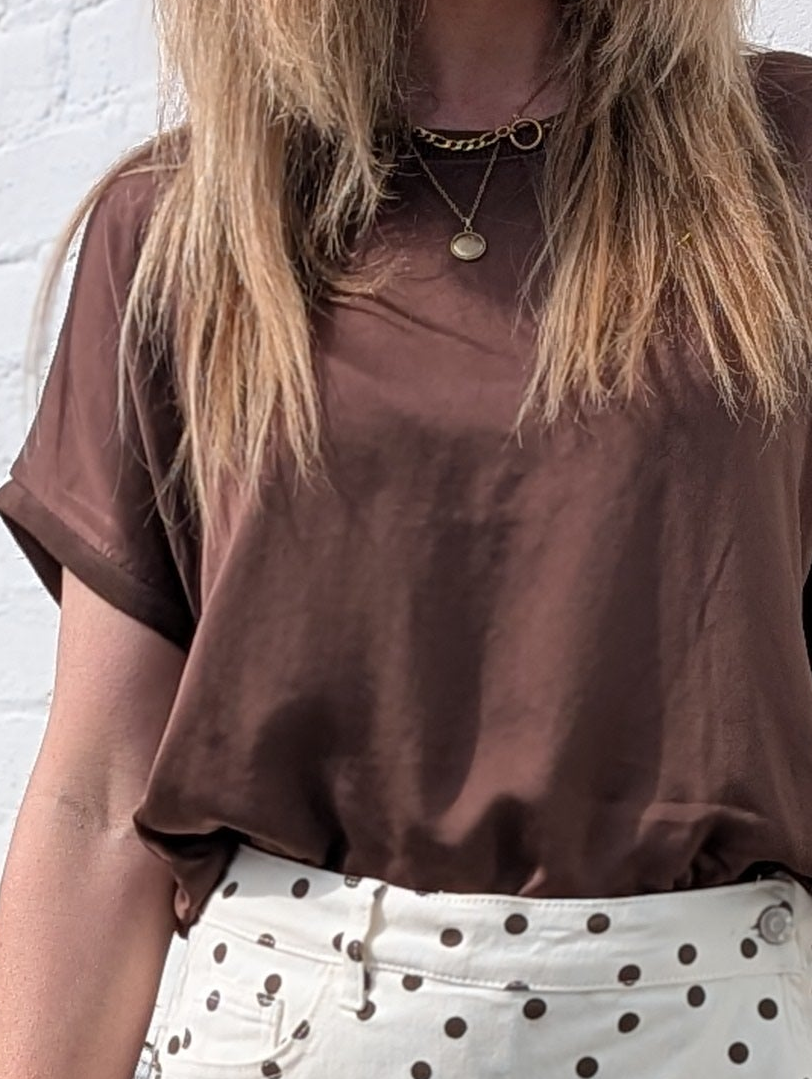 Satin Glow Boxy Top  Chocolate Brown