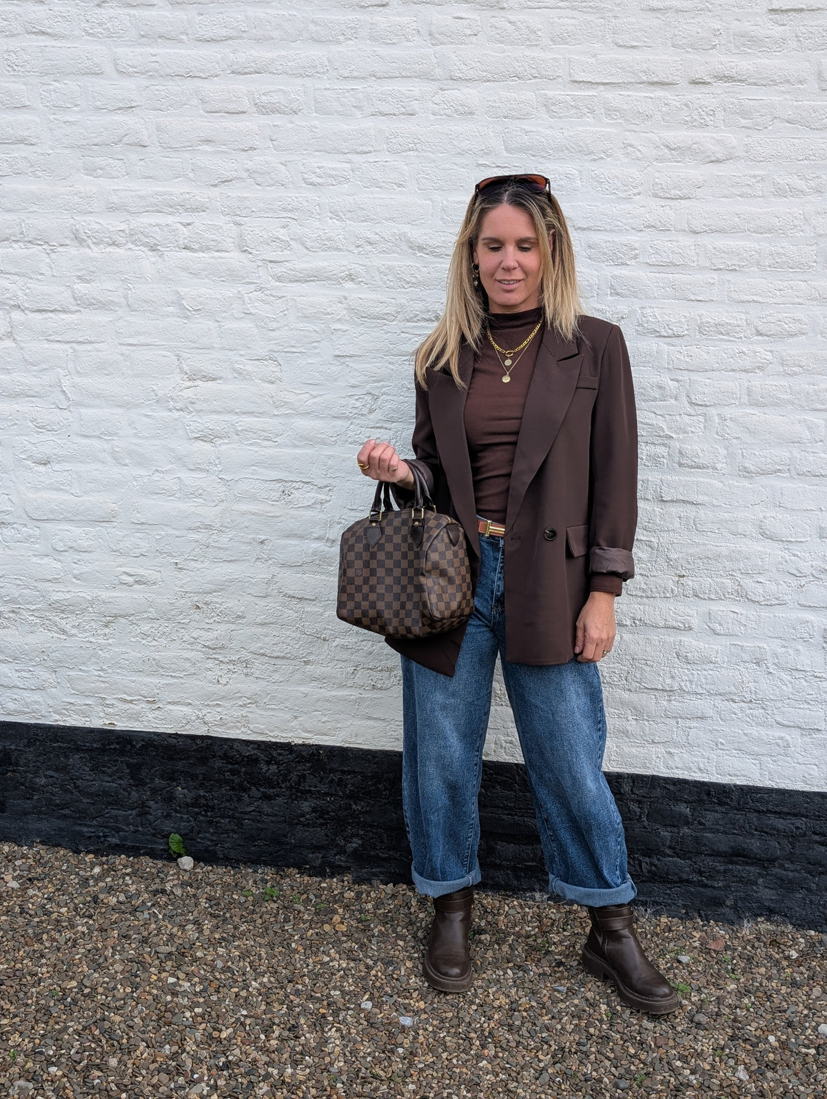 Elegante Bruine Mock Neck Top met Lange Mouwen – Perfecte Layering Essential