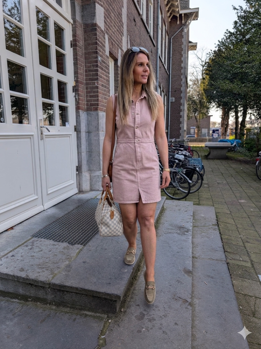 Denim Doorknoopjurk - Mouwloos & Getailleerd