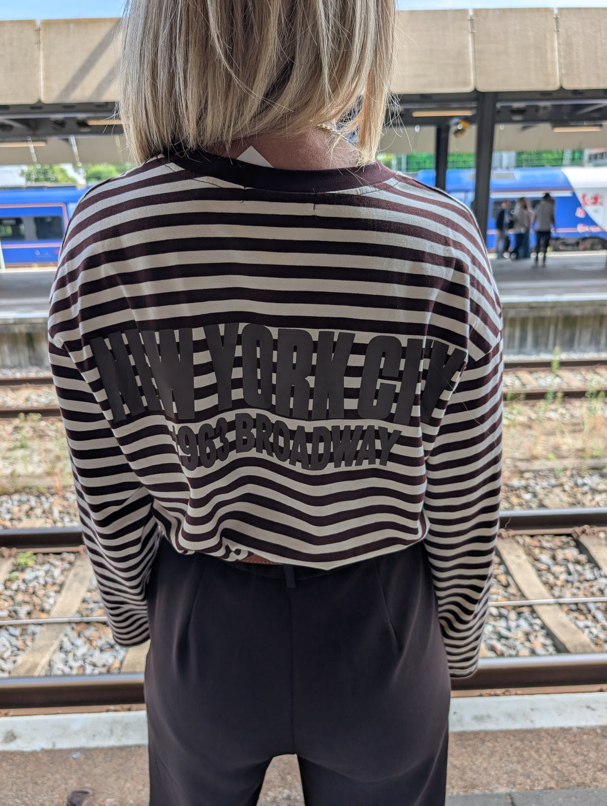 Oversized Gestreepte Longsleeve met 'New York City' Rugprint