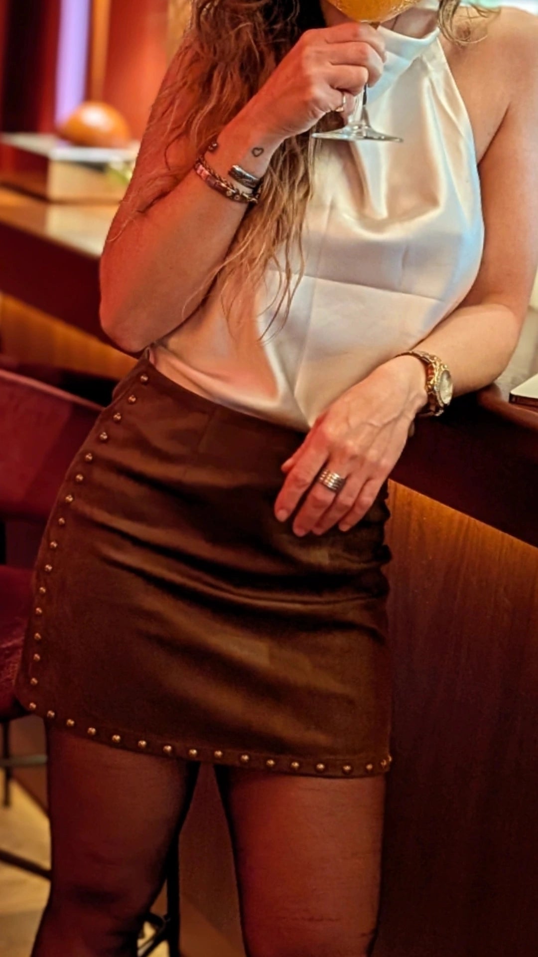 Bruine Suède Look Minirok met Studs