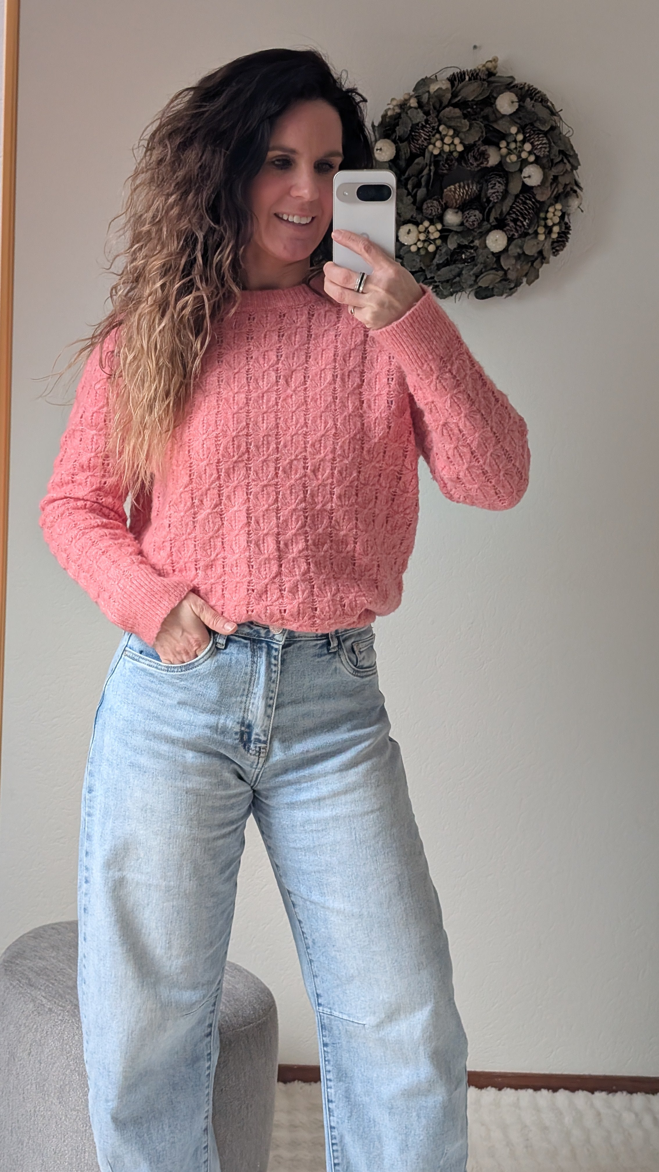 Tiny roze dames trui met openwerk