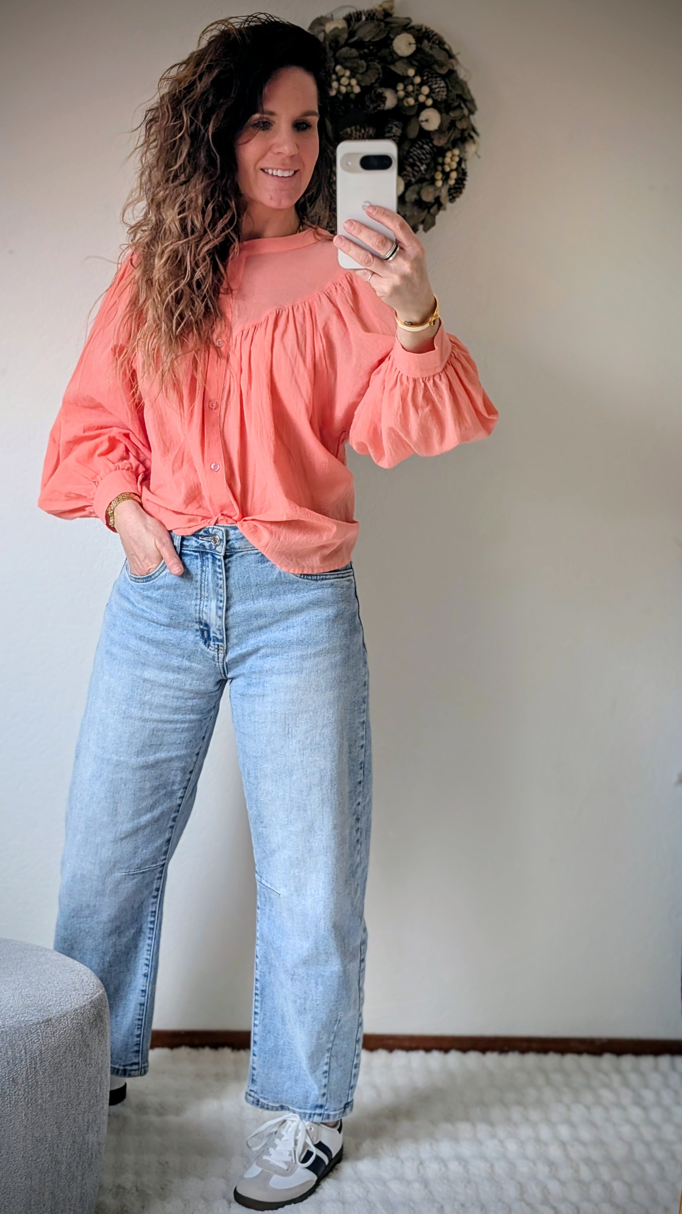 Kiki zalm kleurige dames blouse