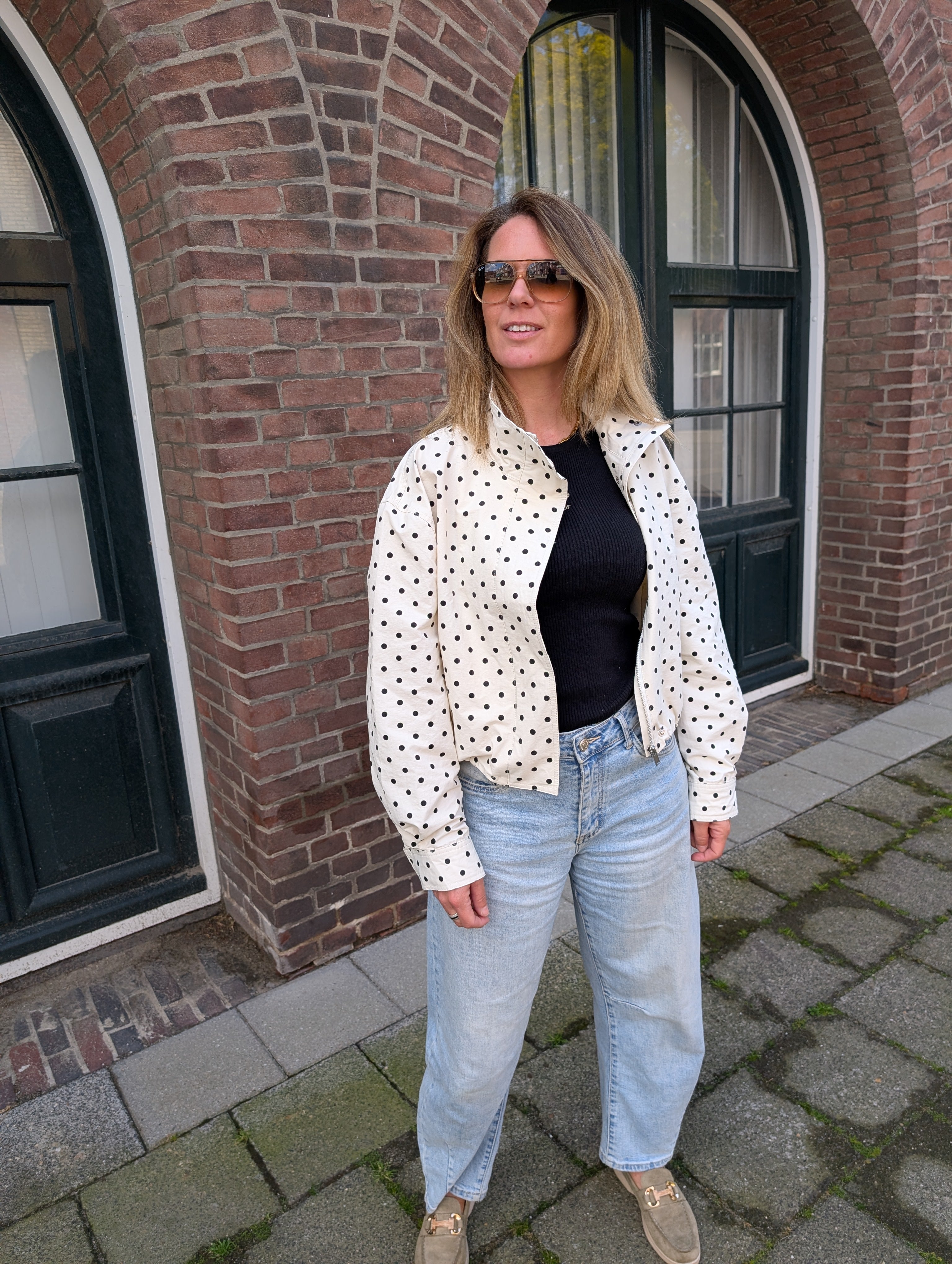 Polka Dot Statement Bomber – White/Black