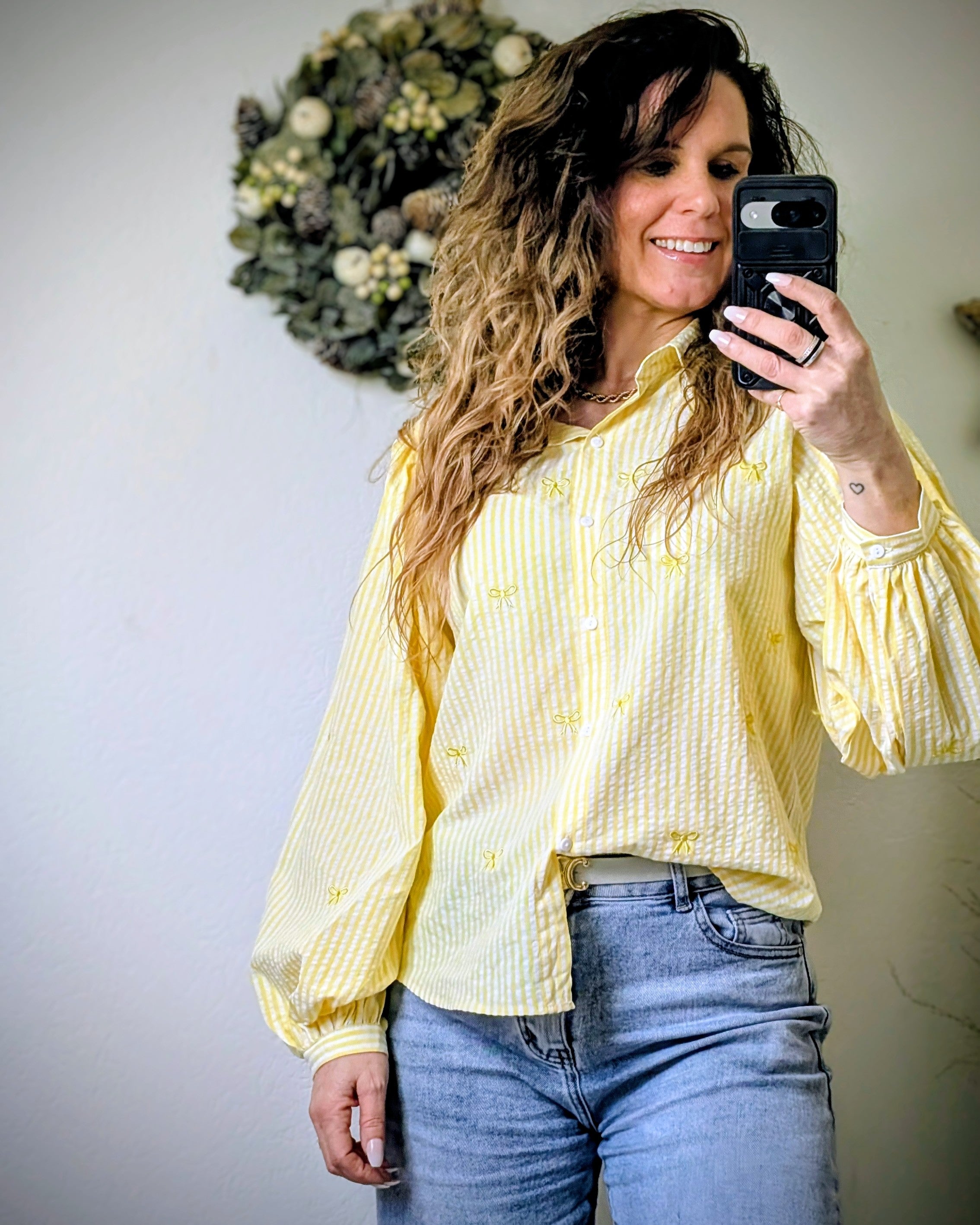 Lichtgele Gestreepte Blouse met strikdetail