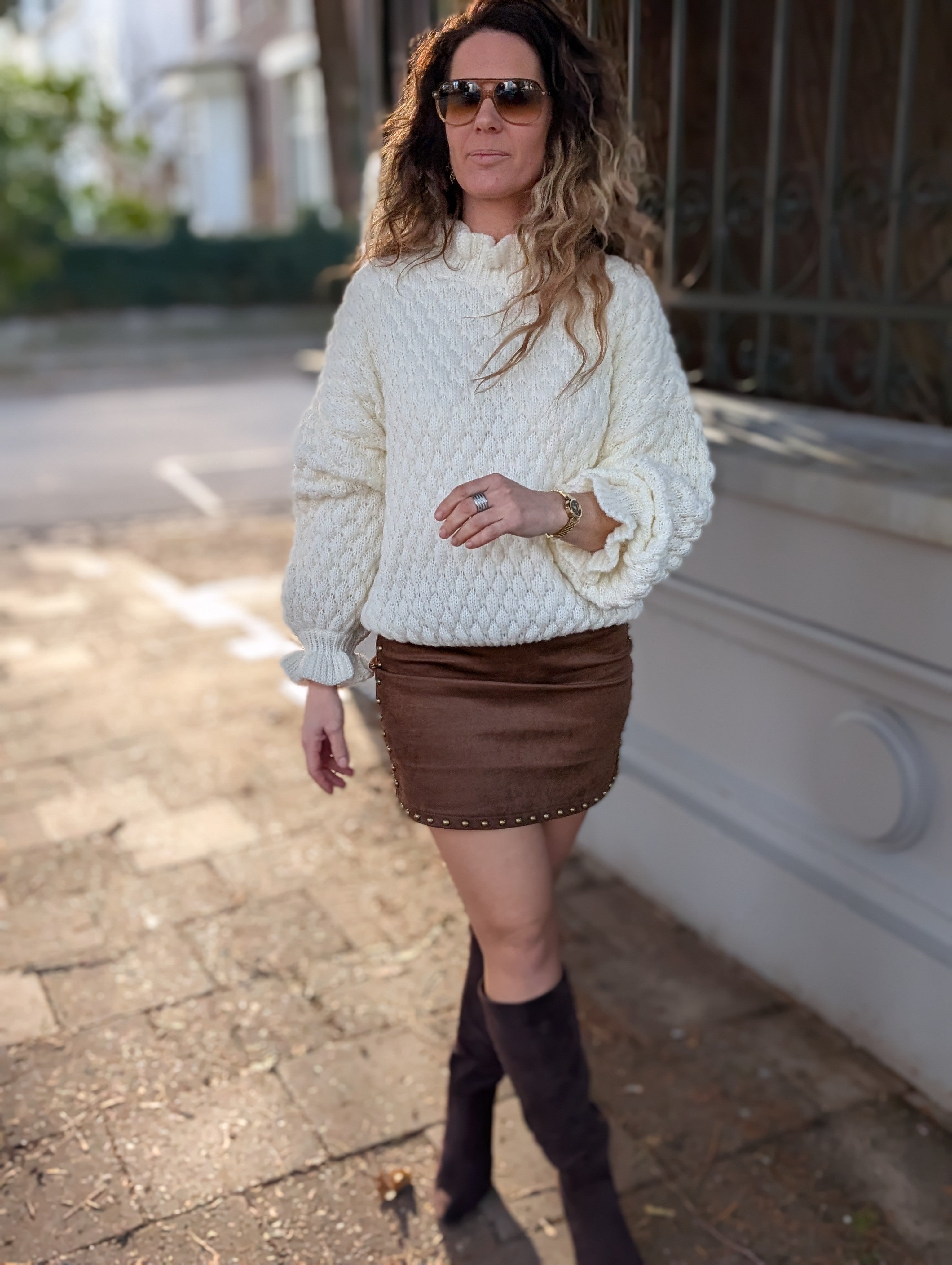 Gebreide trui met ruffles